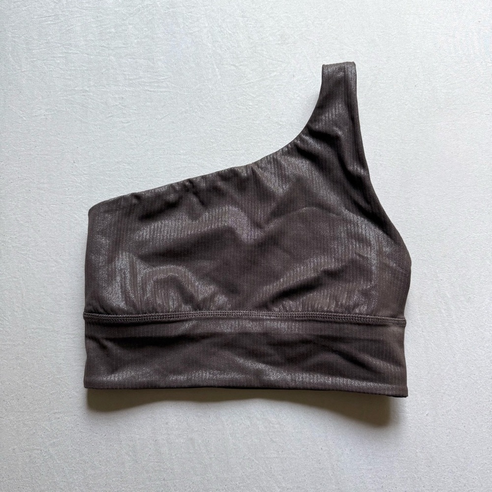 LULULEMON ATHLETICA brown glitter shiny shimmer one shoulder asymmetrical top‎